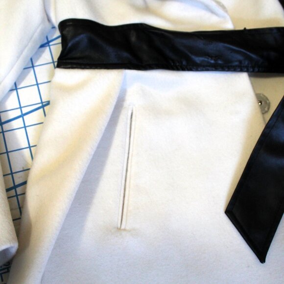 Alfani Winter White Shawl Collar Dress Coat with Pleather Sash, Size 6P - Picture 7 of 14